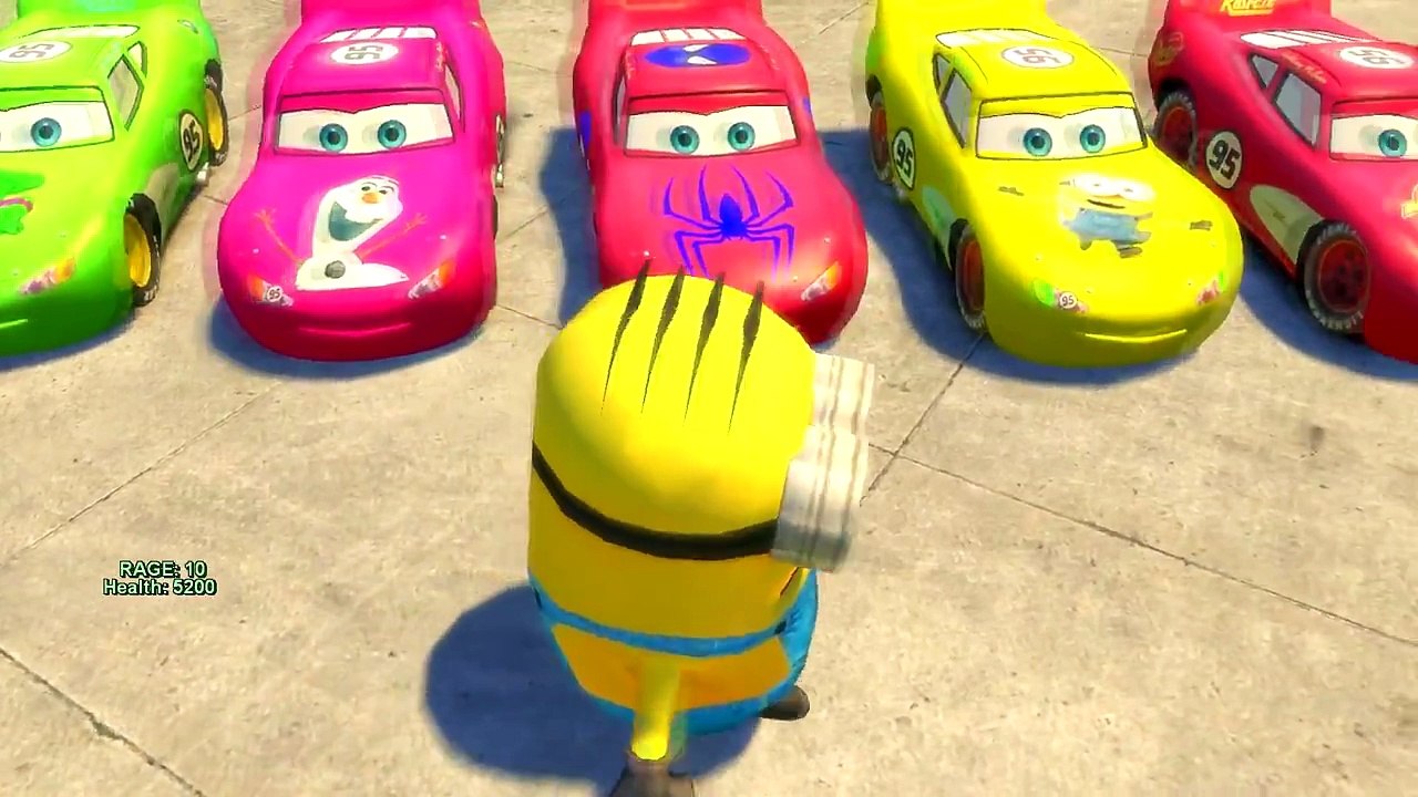 Minion COLORS SPIDERMAN HULK & ELSA FROZEN! Nursery Rhymes Disney Cars Lightning McQueen