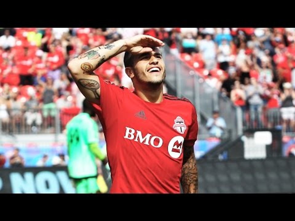 GOAL: Giovinco blasts a volley past Steve Clark...