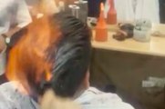 Un coiffeur met le feu aux cheveux de son client !