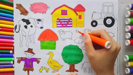 Coloring Pages Farm Animals- Duck, Cow, Dog, Cat and Color Flower Garden For Kids