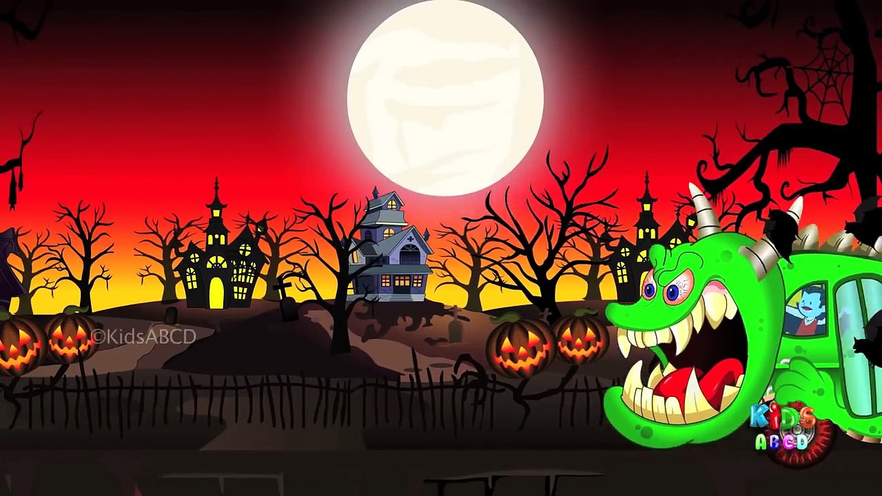Halloween Songs Wheels On The Bus | Halloween For Kids Videos | Scary Bus Rhyme Video For Kids