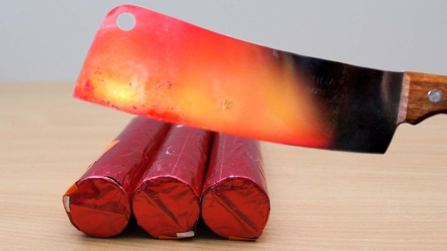 EXPERIMENT Glowing 1000 degree MEAT CHOPPER vs 3 FLARES