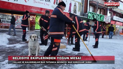 Konya'da Yollar buz tutunca devreye buz kırıcılar girdi