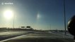 Sun dog phenomena occurs in Winnipeg, Canada