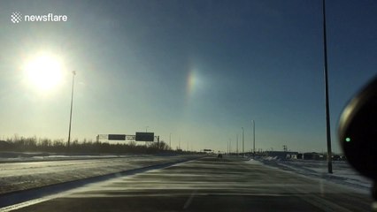 Sun dog phenomena occurs in Winnipeg, Canada