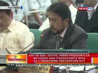 BT: Giit ni Sen. Sotto, hindi pagganti sa netizens ang pagsuporta sa Cybercrime Law