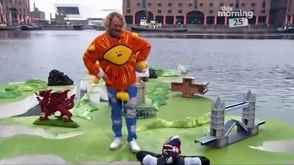 man falls in water during Keith Lemon s weather map - 25 years of This Morning - 3rd October 2013