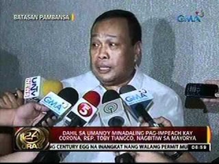 Rep. Tiangco, nagbitiw sa mayorya dahil sa umano'y minadaling pag-impeach kay Corona