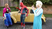 Spiderman & Frozen Elsa Car Broken with Frozen Anna, Hulk & Joker - Superheroes Movie In Real Life