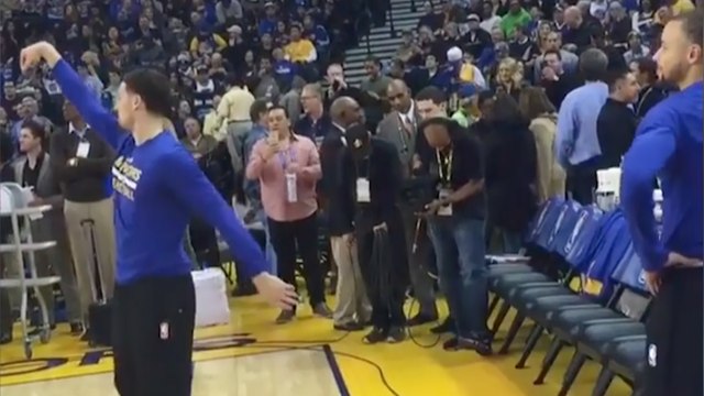 Steph Curry's Pregame Field Goal Kick BLOCKED by Klay Thompson, DRAINS Near Half Court Shot