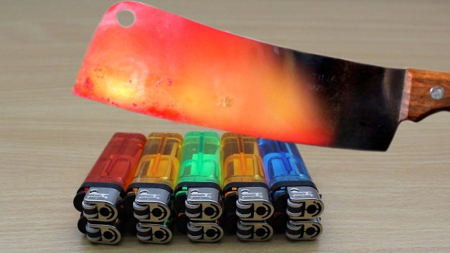 EXPERIMENT Glowing 1000 degree MEAT CHOPPER vs 10 Lighters