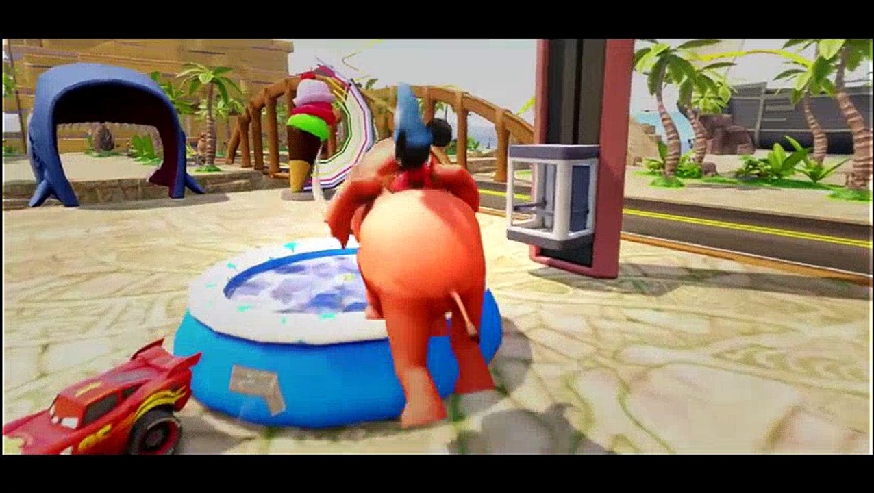 Mickey Mouse and HULK Party Pool With Lightning McQueen & Race ! Water slides Kids video