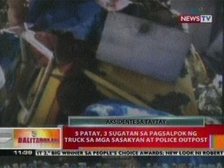 BT: 5 patay, 3 sugatan sa pagsalpok   ng truck sa mga sasakyan at   police outpost