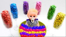 Learn Colors! Baby Doll Bath Time with Gems Candy Chocolate - Pretend Play How to Bath Baby