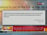 BT: Kris Aquino, kinumpirmang pinal   na ang annulment ng kasal nila   ni James Yap