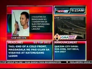DB: 2 sugatan sa banggaan ng 3 sasakyan sa SLEX patungong Canlubang, Laguna (020212)