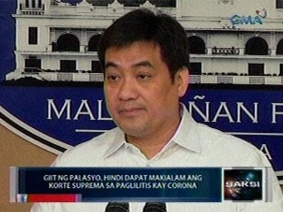 Saksi: Giit ng Palasyo, hindi   dapat makialam ang Korte   Suprema sa paglilitis kay   Corona