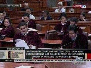 OC: Impeachment court, nakatakdang desisyunan kung bubuksan ang dollar account ni Corona