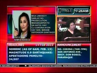 DB: Sen. Santiago: mga sablay ng Prosecution, makakaapekto sa hatol kay Corona (021412)
