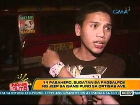 UB: 14 pasahero, sugatan sa pagsalpok ng jeep sa isang puno sa Ortigas Ave. (021712)