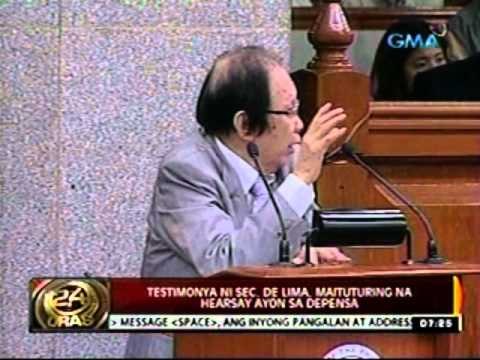 24 Oras: Testimonya ni Sec. De Lima, maituturing na Hearsay ayon sa Depensa