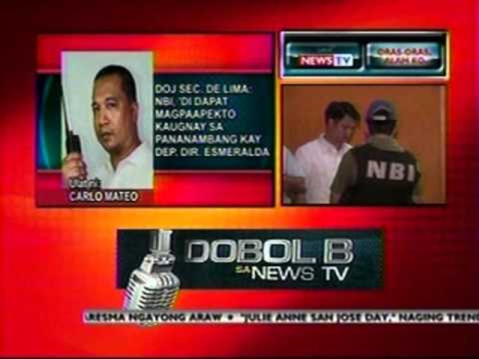 DB: DOJ Sec. De Lima: NBI, 'di   dapat magpaapekto kaugnay sa pananambang kay Dep. Dir. Esmeralda
