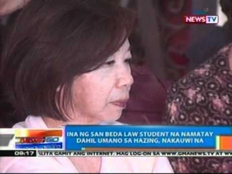 NTG: Ina ng San Beda Law student na namatay dahil umano sa hazing, nakauwi na (022312)
