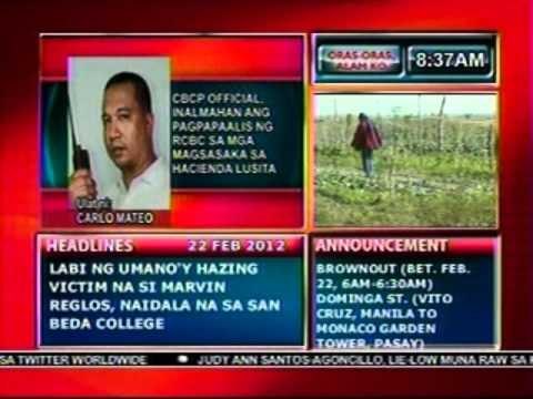 DB: CBCP official, inalmahan ang pagpapaalis ng RCBC sa mga magsasaka sa Hacienda Luisita
