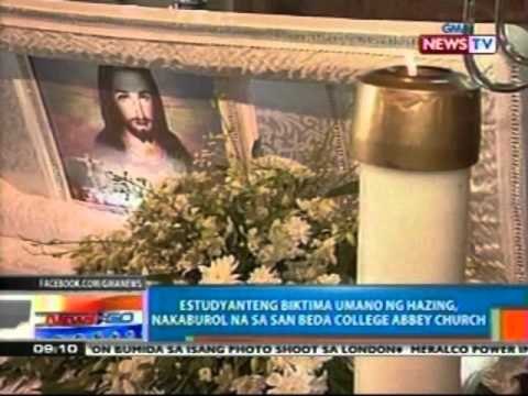 NTG: Estudyanteng biktima umano ng hazing, nakaburol na sa San Beda college Abbey church