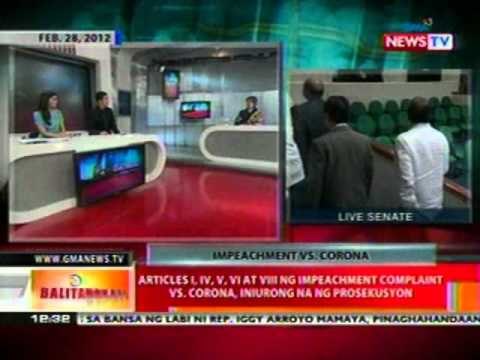 BT: Articles I, IV, V, VI at VIII ng impeachment complaint vs Corona, iniurong na ng prosekusyon
