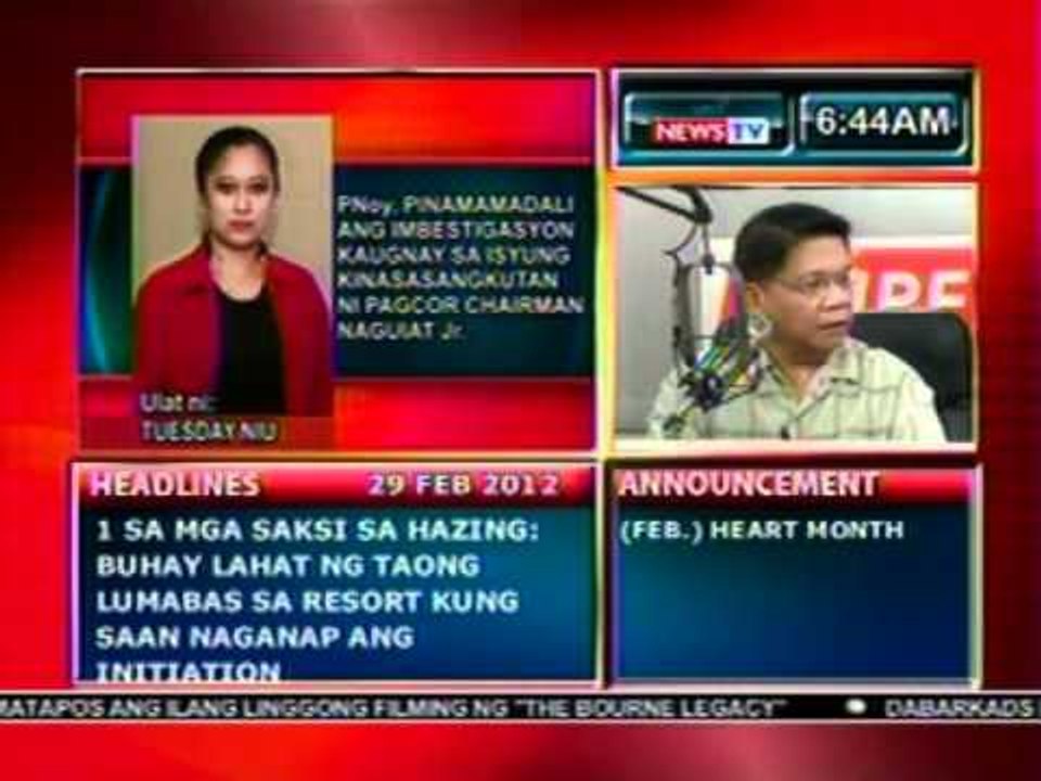 PNoy, pinamamadali ang imbestigasyon sa isyung kinasasangkutan ni Pagcor chairman Naguiat Jr.