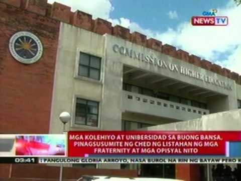 Mga kolehiyo at unibersidad, pinagsusumite ng CHED ng listahan ng mga fraternity at mga opisyal nito