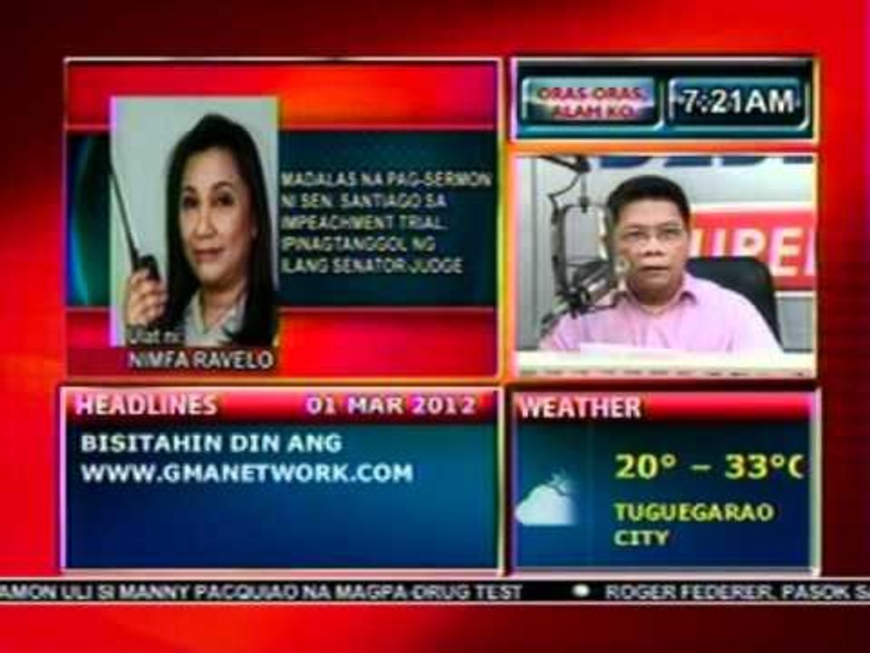 DB: Madalas na pag-sermon ni Sen. Santiago sa Impeachment, ipinagtanggol ng Senator-Judges (030112)