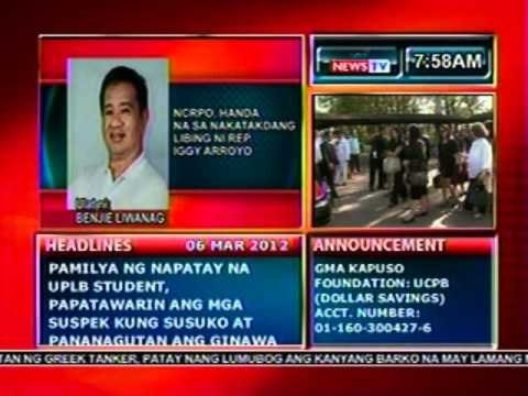DB: NCRPO, handa na sa nakatakdang libing ni Rep. Iggy Arroyo (030612)