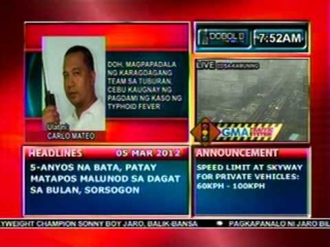 DB: DOH, magpapadala ng karagdagang team sa Tuburan, Cebu kaugnay ng kaso ng typhoid fever (030512)