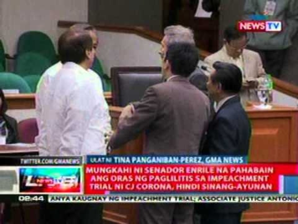 NTL: Mungkahi ni Sen. Enrile na pahabain ang oras ng paglilitis sa impeachment, hindi sinang ayunan