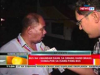 BT: Bus na umandar dahil sa sirang hand brake sa QC, sumalpok pa sa isang bus