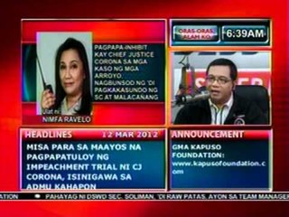 DB: Pagpapa-inhibit kay Corona, nagbunsod ng 'di pagkakasundo ng SC at Malacañang (031212)