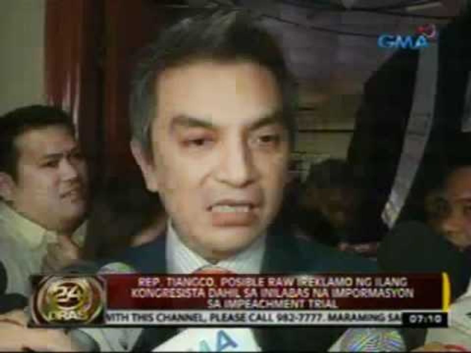 24 Oras: Rep. Tiangco, posible raw ireklamo ng ilang Kongresista