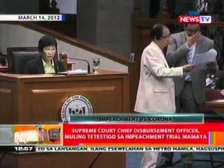 BT: Supreme Court Chief Disbursement   Officer, muling tetestigo sa   impeachment trial mamaya