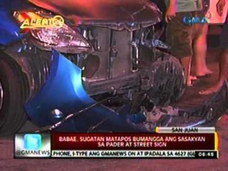24 Oras: Babae, sugatan matapos bumangga ang sasakyan sa pader at street sign sa San Juan