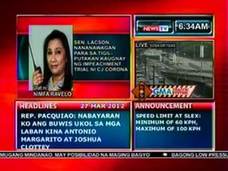 DB: Sen. Lacson, nanawagan para sa tigil-putukan kaugnay ng Impeachment Trial ni Corona (032712)