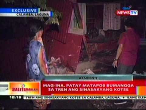 BT: Mag-ina, patay nang bumangga sa tren ang sinasakyang kotse sa Laguna