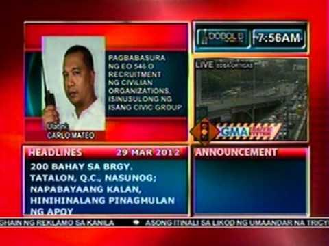 DB: Pagbasura ng EO 546 o recruitment ng Civilian Organizations, isinusulong (032912)