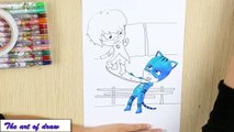 How to draw PJ Masks Superhero - Coloring for Kids-  Luna Girl & catboy - Learn Color for children