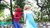 #Spiderman Vs Flozen Elsa in Realife ! Maleficent Drop Tacks , Black Spiderman Bicycle Robbery