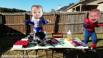 Crying Baby Superheroes in Real Life Batman and Spiderman Giant Spider Attack