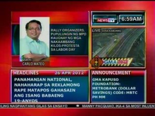 DB: Rally Org., pupulungin ng MPD kaugnay ng mga nakaambang kilos-protesta sa Labor day (042612)