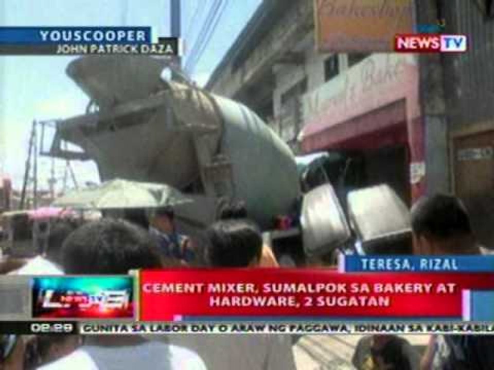 NTL: Cement mixer sa Rizal, sumalpok sa   bakery at hardware, 2 sugatan