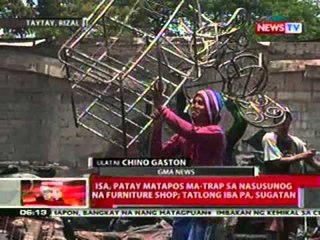 QRT: 1, patay nang ma-trap sa nasususnog na   furniture shop sa Taytay, Rizal